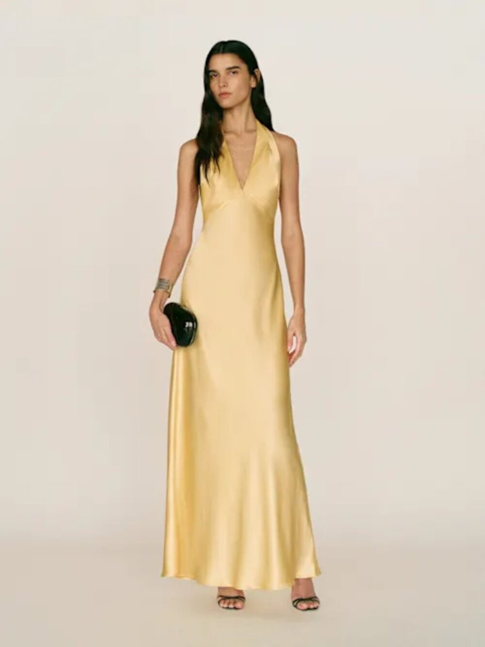 NWT Reformation Daniela Silk Dress in Ray Of Light Yellow Maxi Sleeveless Size 8